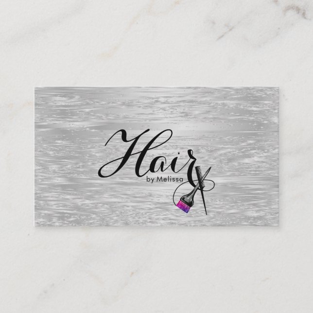 Modern Elegant Typography Hair By Name Faux Foil Business Card (Front)