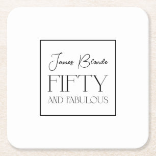 Modern Elegant Typography Men's Black & White Square Paper Coaster