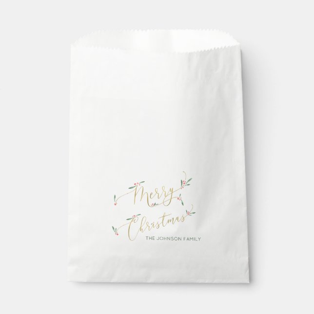 Modern Elegant Typography Merry Christmas Treat Favour Bag (Front)