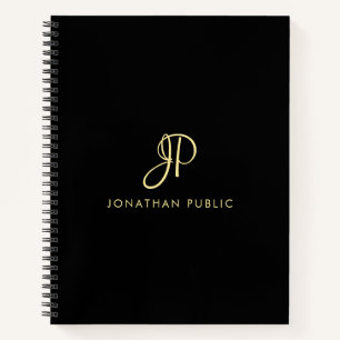  Modern Elegant Typography Monogram Gold & Black Notebook
