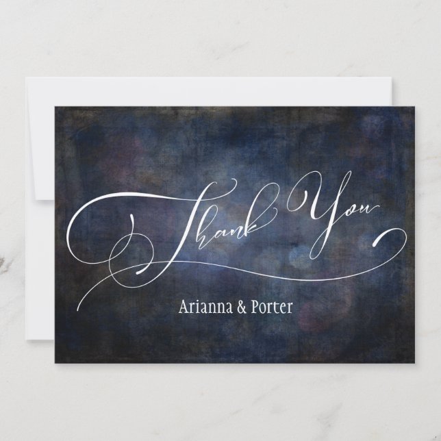 Modern Elegant Typography Navy Grunge Bokeh Thank You Card (Front)