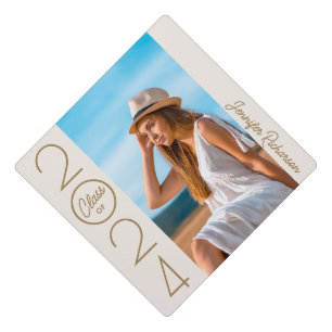 Modern Elegant Typography Photo Graduation Cap Topper