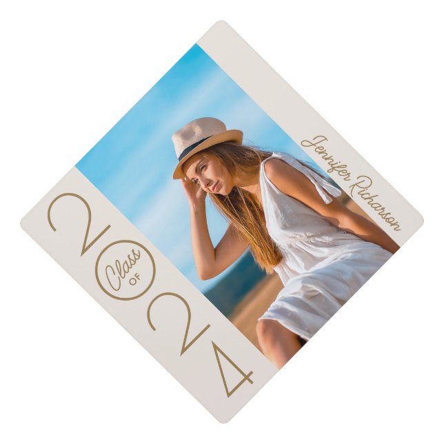 Modern Elegant Typography Photo Graduation Graduation Cap Topper (Front)