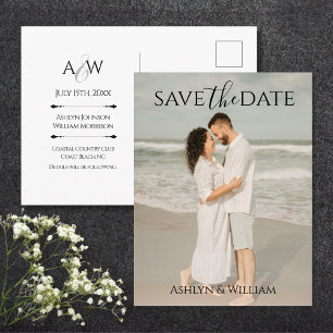 Modern Elegant Typography Photo Save the Date Postcard