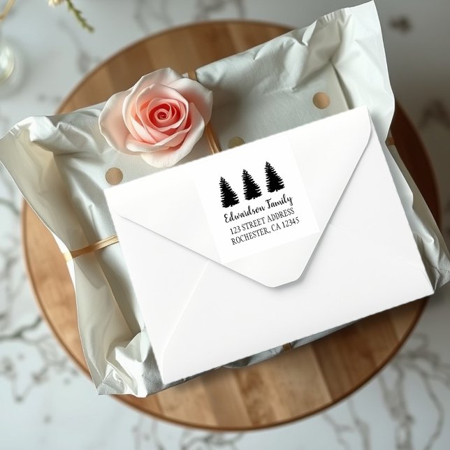 Modern elegant typography pinetrees  self-inking stamp (Modern elegant typography pinetrees self-inking stamp. Very personal return address rubber stamp.)