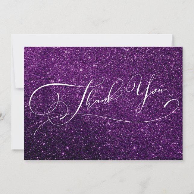 Modern Elegant Typography Rich Purple Faux Glitter Thank You Card (Front)