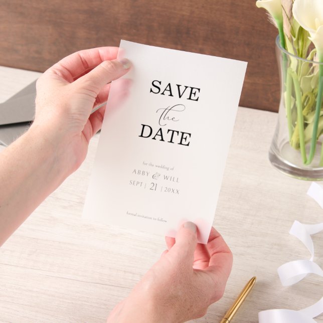 Modern Elegant Typography Save the Date Overlay Vellum Invitations (Handheld)