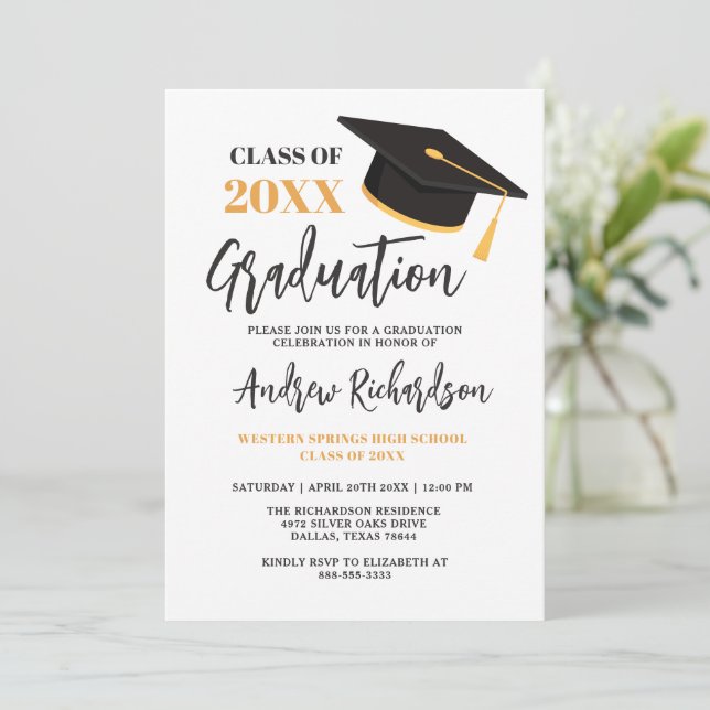 Modern Elegant Typography Tassel Graduation Party  Invitation (Standing Front)