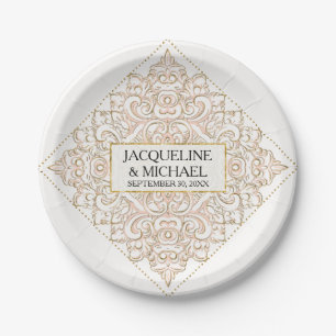 Modern Elegant Vintage Blush Pink Damask Wedding Paper Plate