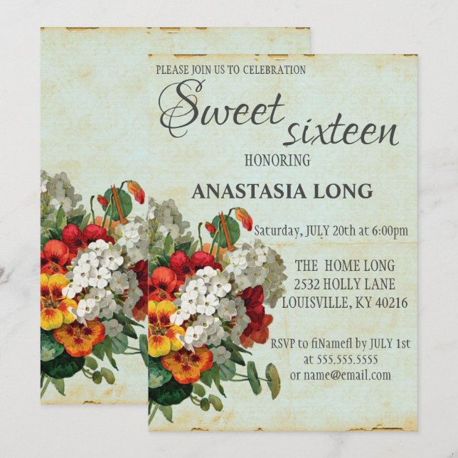 Modern, Elegant Vintage Flowers Save The Date (Front/Back)