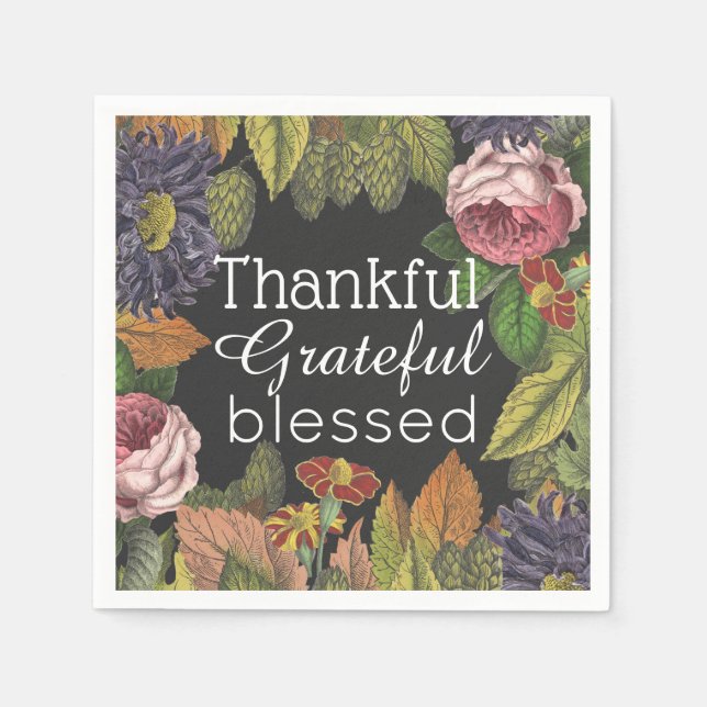 Modern Elegant Vintage Flowers Thanksgiving  Napkin (Front)