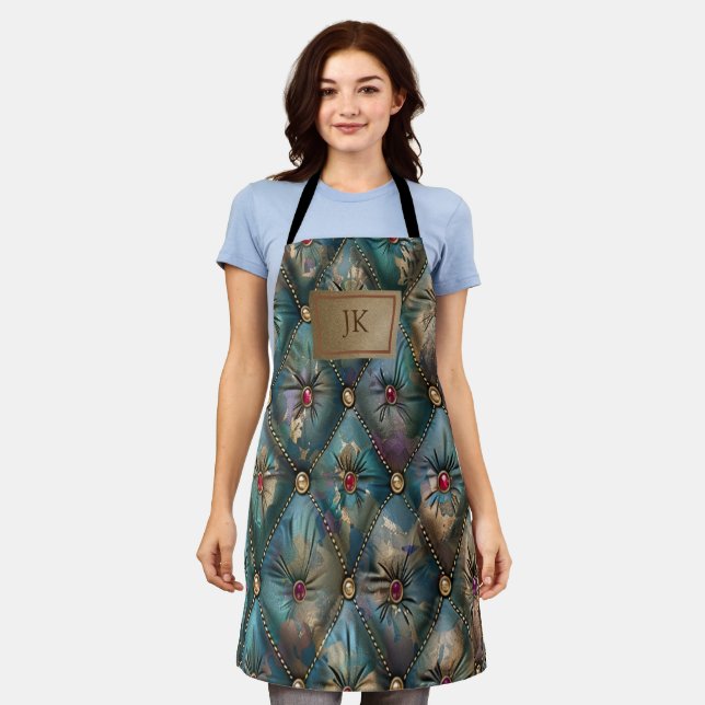 Modern Elegant Vintage Leather Colourful Diamonds Apron (Worn)
