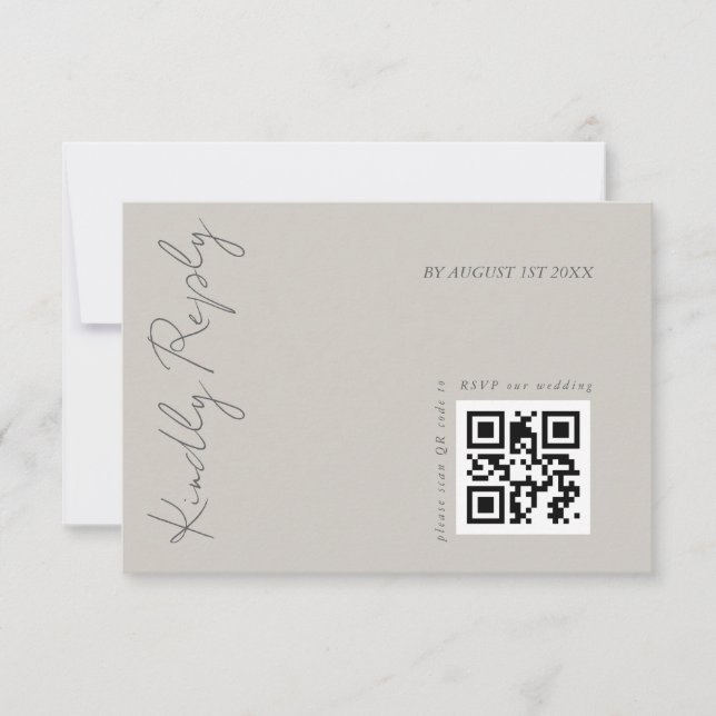 Modern Elegant Warm Grey Wedding QR code  RSVP Card (Front)