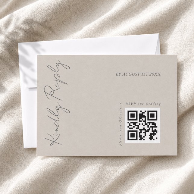 Modern Elegant Warm Grey Wedding QR code  RSVP Card (Creator Uploaded)