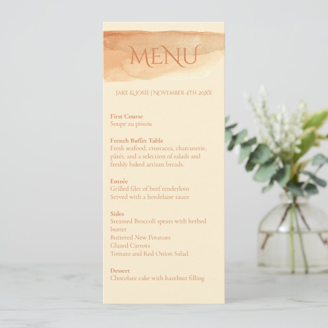Modern elegant water colour paint table menu (Standing Front)