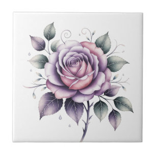 Modern elegant watercolor beautiful lavender rose tile