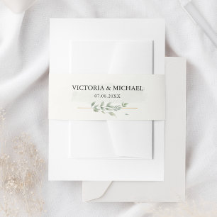 Modern Elegant Watercolor Botanical Greenery Leaf Invitation Belly Band