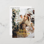 Modern elegant watercolor botanical typography Fo Foil Holiday Postcard<br><div class="desc">Modern full bleed photo elegant rustic watercolor dried botanical floral muted colours holiday Christmas card. Sage green,  hunter green,  black,  white and brown modern on trend colorway.</div>