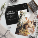 Modern elegant watercolor botanical typography Foil Holiday Postcard<br><div class="desc">Modern full bleed photo elegant rustic watercolor dried botanical floral muted colours holiday Christmas card. Sage green,  hunter green,  black,  white and brown modern on trend colorway.</div>