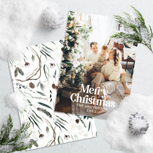  Modern elegant watercolor botanical typography Holiday Card