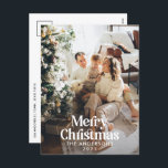 Modern elegant watercolor botanical typography Holiday Postcard<br><div class="desc">Modern full bleed photo elegant rustic watercolor dried botanical floral muted colours holiday Christmas card. Sage green,  hunter green,  black,  white and brown modern on trend colorway.</div>