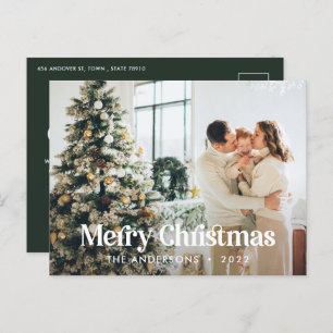 Modern elegant watercolor botanical typography Holiday Postcard