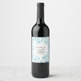 Modern Elegant Watercolor Floral Blue  Wine Label