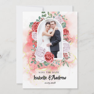 Modern Elegant Watercolor Floral  Wedding Save The Date