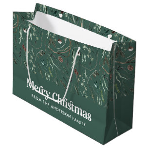 Modern elegant watercolor foliage green Christmas Large Gift Bag