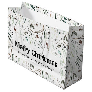  Modern elegant watercolor foliage photo Christmas Large Gift Bag