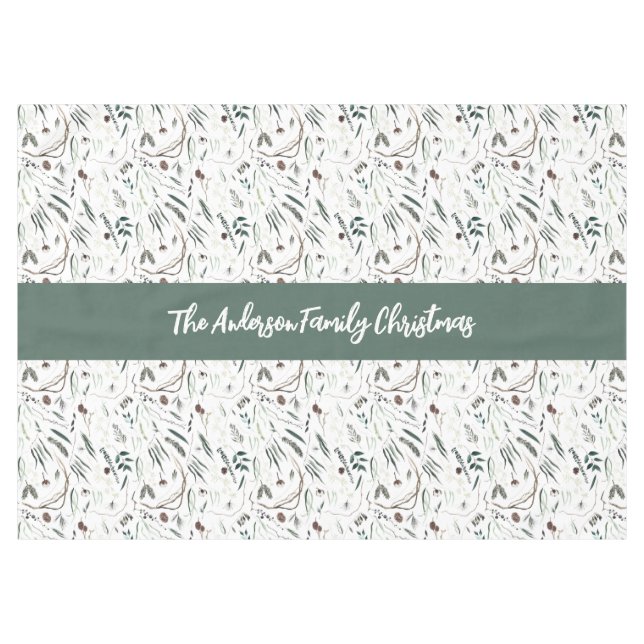  Modern elegant watercolor foliage sage welcome Tablecloth (Front (Horizontal))