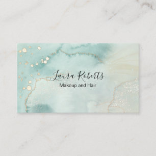 Modern Elegant Watercolor Green and Gold   Business Card