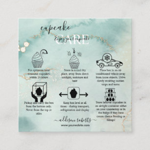 Modern Elegant Watercolor Green Cupcake Care Squar Square Business Card