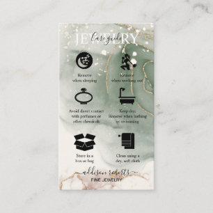 Modern Elegant Watercolor Green Jewellery Care Business Card