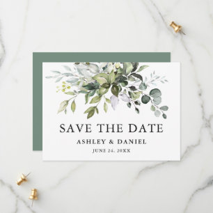 Modern Elegant Watercolor Greenery Sage Green Save The Date