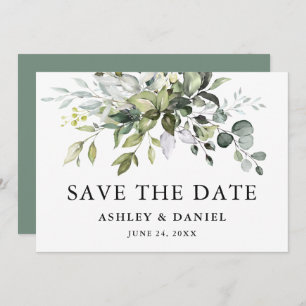 Modern Elegant Watercolor Greenery Sage Green Save The Date