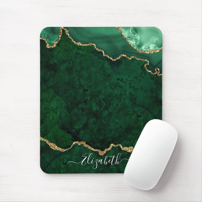 Modern Elegant Watercolor Marble Geode Green Gold Mouse Pad (With Mouse)
