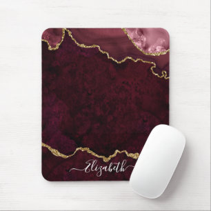 Modern Elegant Watercolor Marble Geode Rose Gold Mouse Pad
