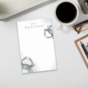 Modern Elegant Watercolor Minimalist Blue Crab Post-it Notes