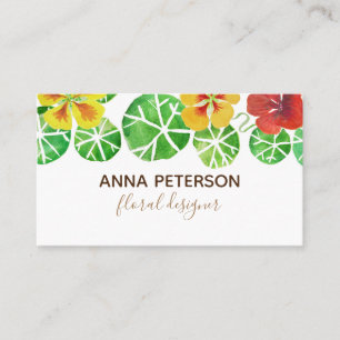 Modern Elegant Watercolor Nasturtium Flowers  Business Card