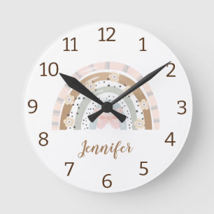 Modern elegant watercolor rainbow personalized cil round clock