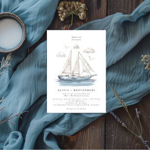 Modern Elegant Watercolor Sailing Yacht Wedding Invitation