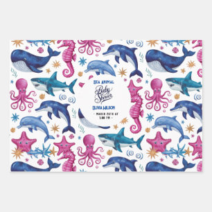 Modern elegant  watercolor Sea animal baby shower Wrapping Paper Sheet