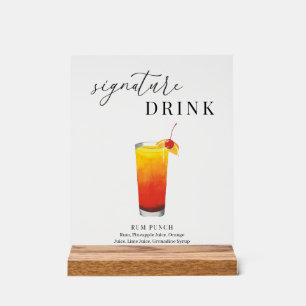 Modern Elegant Watercolor Signature Drink Acrylic Sign