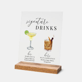 Modern Elegant Watercolor Signature Drinks Acrylic Sign