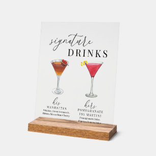 Modern Elegant Watercolor Signature Drinks Acrylic Sign