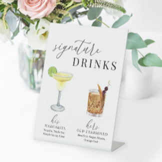 Modern Elegant Watercolor Signature Drinks Pedesta Pedestal Sign