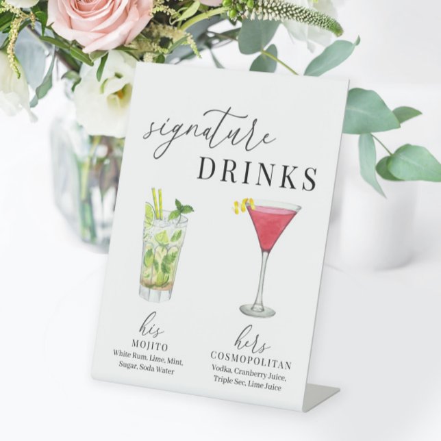 Modern Elegant Watercolor Signature Drinks Pedestal Sign (Creator Uploaded)