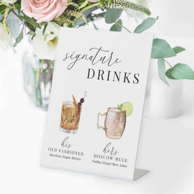 Modern Elegant Watercolor Signature Drinks Pedestal Sign (Creator Uploaded)