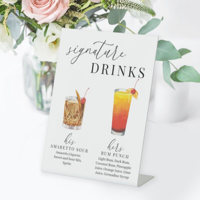 Modern Elegant Watercolor Signature Drinks Pedestal Sign (Creator Uploaded)